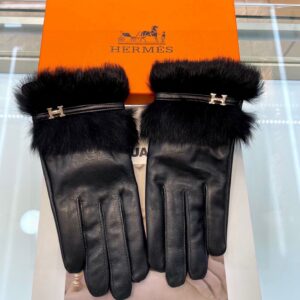 Hermes Cashmere Leather Gloves Woman