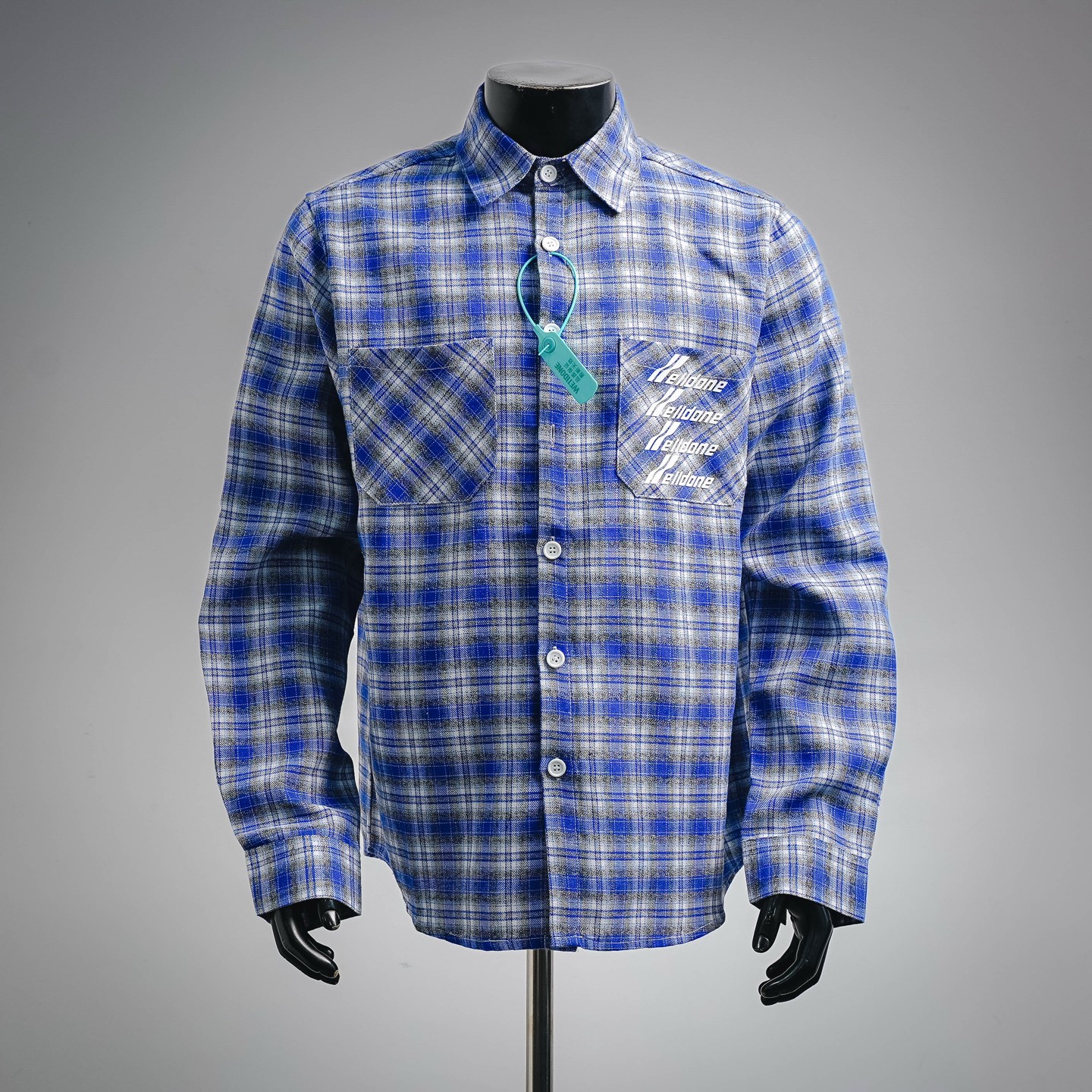 WE11DONE Blue Plaid Logo Shirt