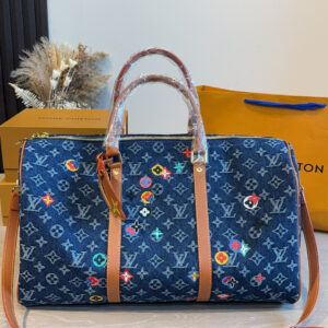 LV Denim Floral Embroidery Duffle Bag
