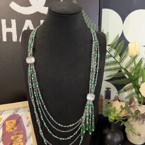 Chanel Emerald Fringe Layered Rhinestone Chain Necklace