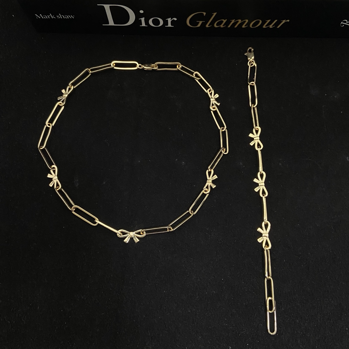 Dior Butterfly Paperclip Chain Necklace & Bracelet Set Dior Butterfly Paperclip Chain Necklace & Bracelet Set