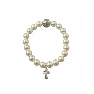 Chrome Hearts 8mm Pearl Diamond Cross Bracelet