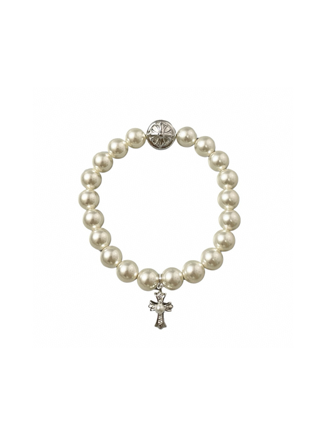 Chrome Hearts 8mm Pearl Diamond Cross Bracelet Chrome Hearts 8mm Pearl Diamond Cross Bracelet