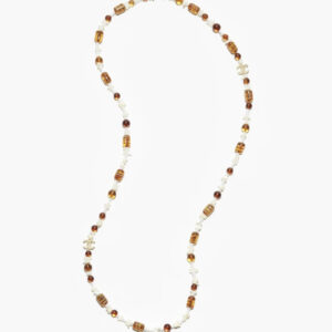 Chanel 26M Beach Amber White Stone Bead Long Necklace