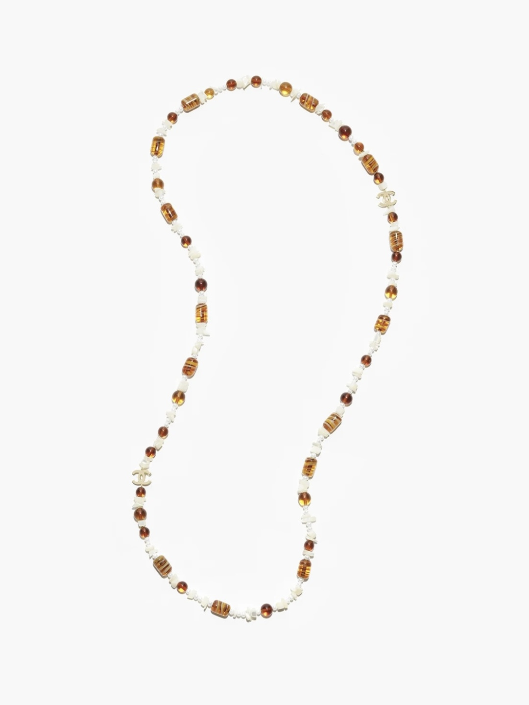 Chanel 26M Beach Amber White Stone Bead Long Necklace