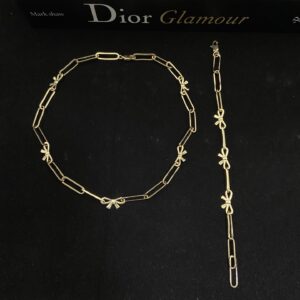 Dior Bow Paperclip Chain Necklace & Bracelet Set