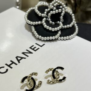Chanel 25B Black Enamel Earrings