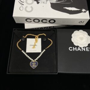 Chanel Denim Blue Double C Pearl Chain Necklace