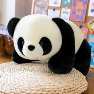 Cute giant panda plush toy in a lying-down position; a panda plush pillow that can also be used as a street-stall decoration, with the option to add a logo